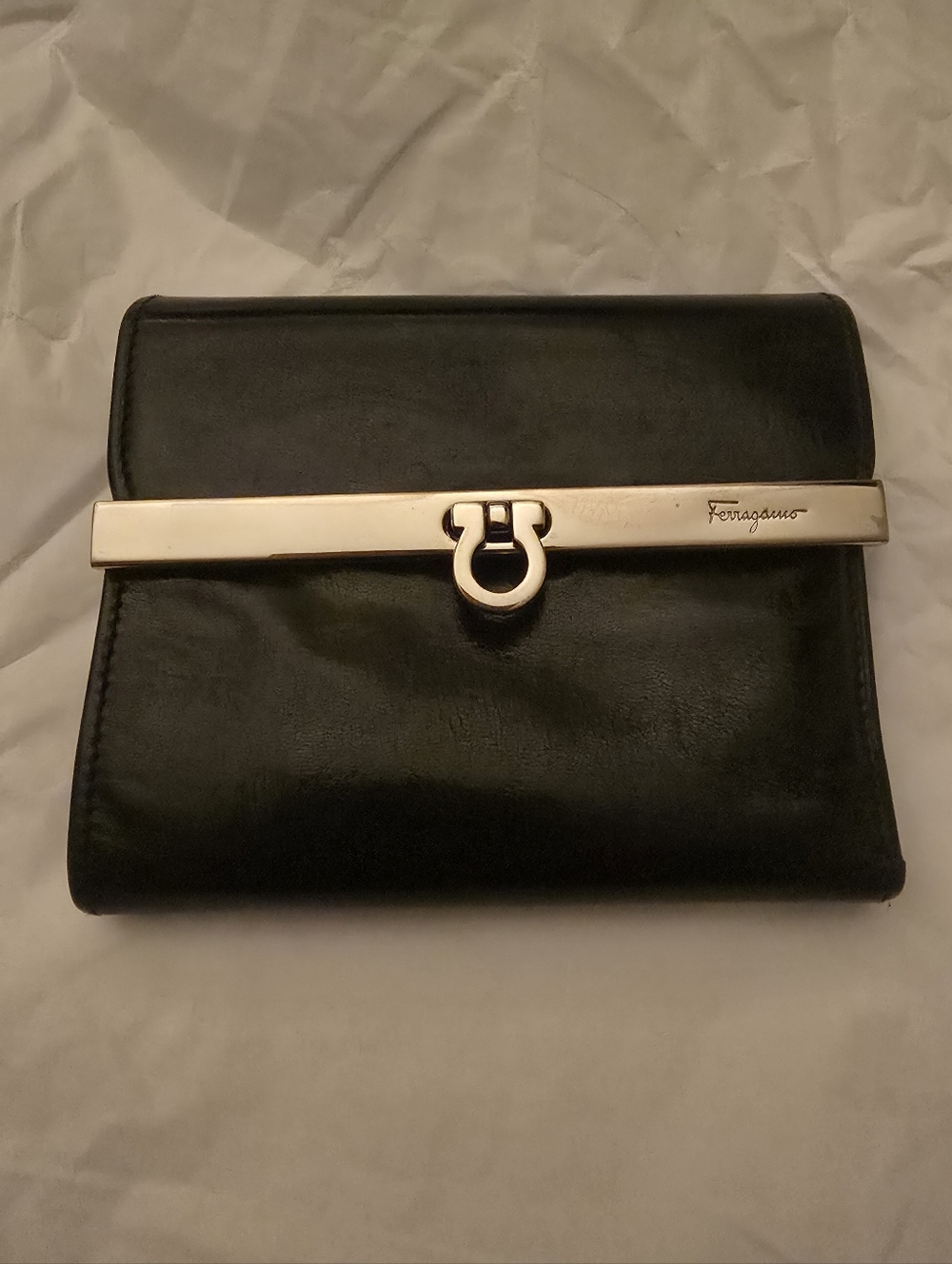 Salvatore Ferragamo Black Leather Wallet with Silver Hardware